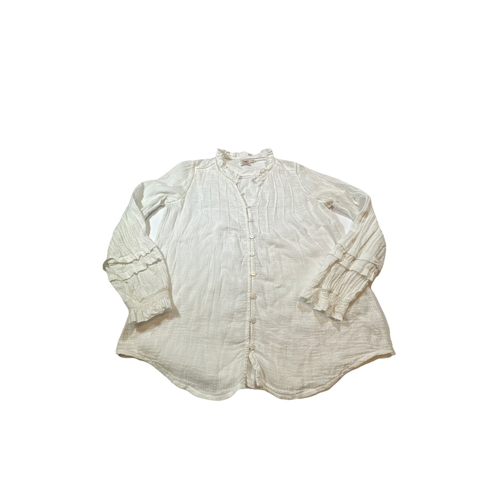 Women's Faherty Off White Ruffle Peasant Blouse Size Medium